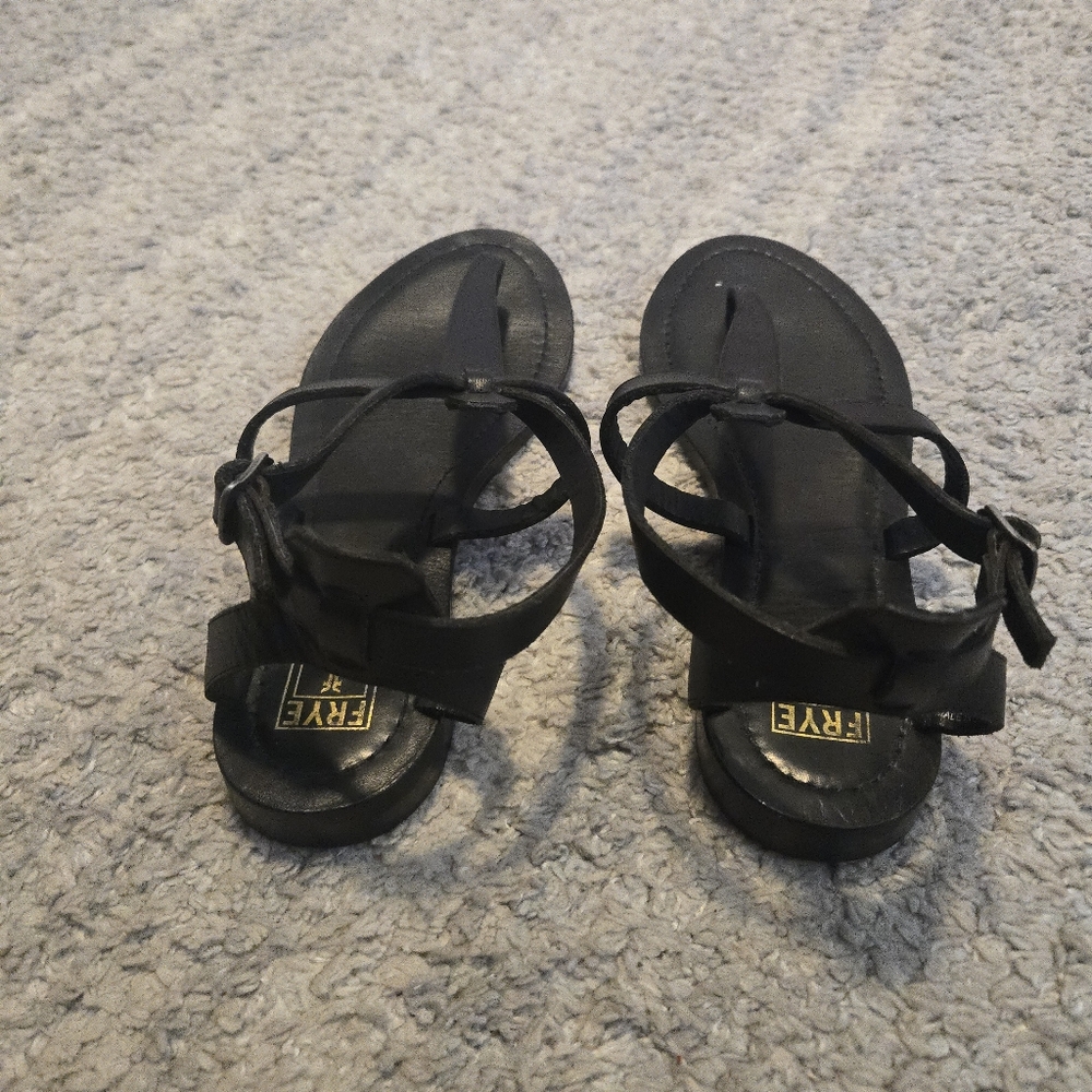 Frye Taylor Black Leather Ankle Strap Thong Sandals Gladiator Flats Size 9.5 - Picture 5 of 9